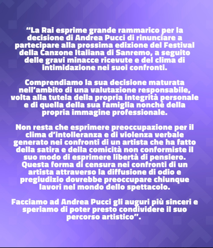 Comunicato ufficiale Rai Sanremo