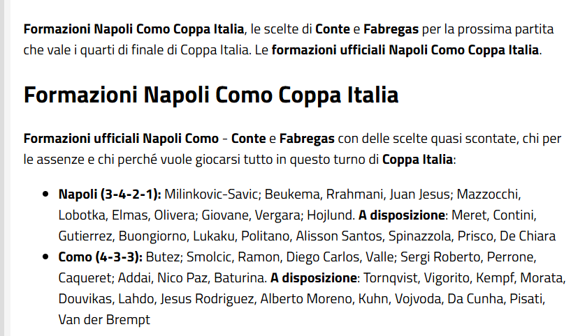 Formazioni ufficiali Napoli Como